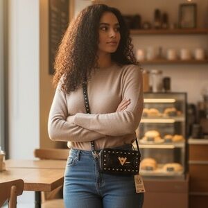 ✨ Valentino Orlandi Patent Leather Camera Bag – Black & Gold Studded (NWT) ✨